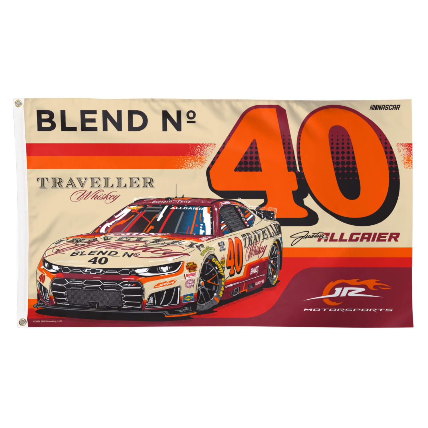 Justin Allgaier #40 2026 Traveller Whiskey 3' x 5' 1-Sided Flag