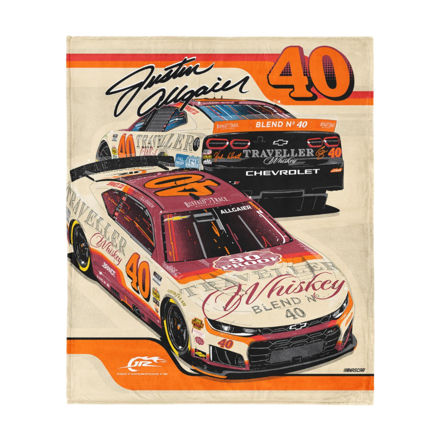Justin Allgaier #40 Traveller Whiskey Silk Touch Throw - 50