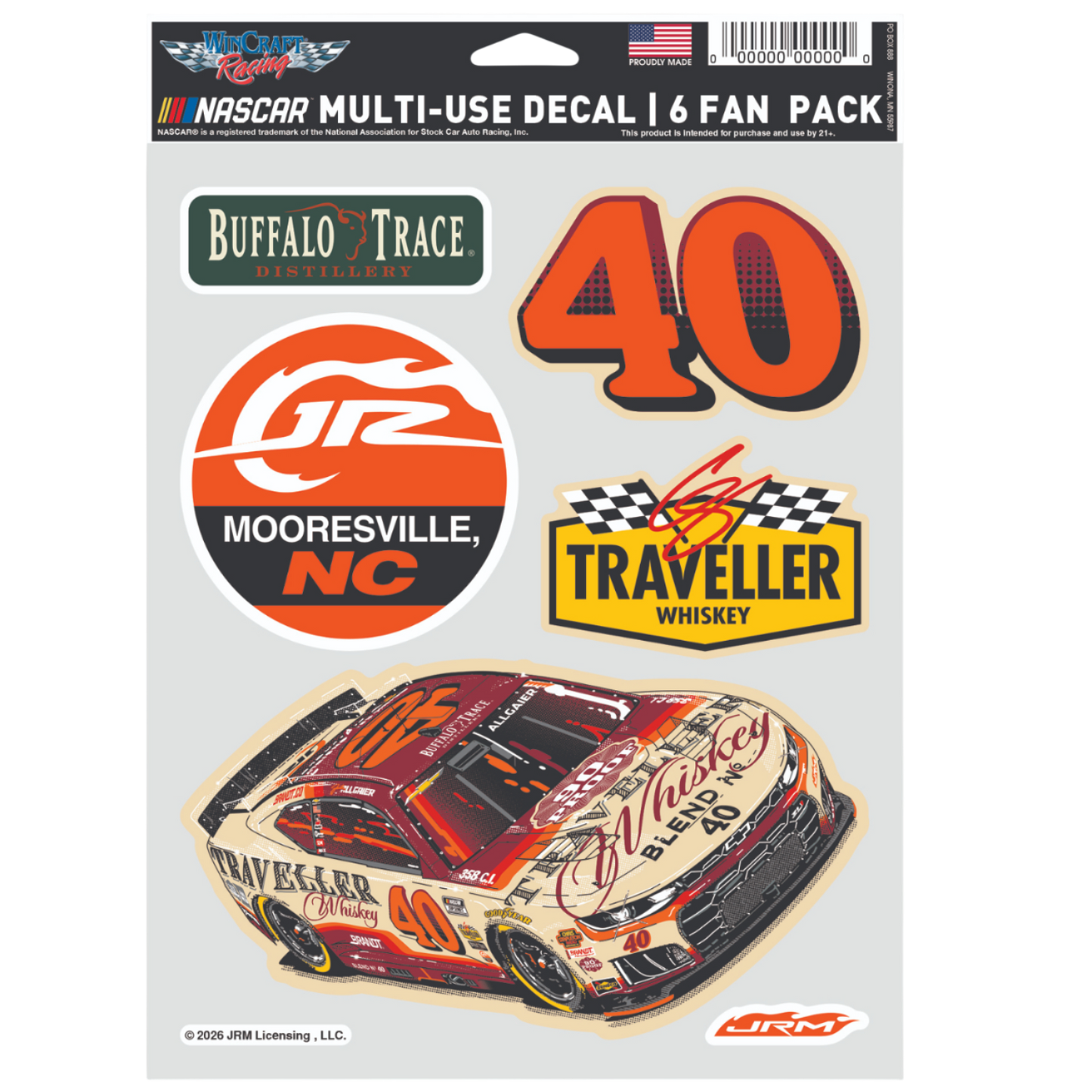 Justin Allgaier #40 2026 Traveller Whiskey Fan Pack Decal Set