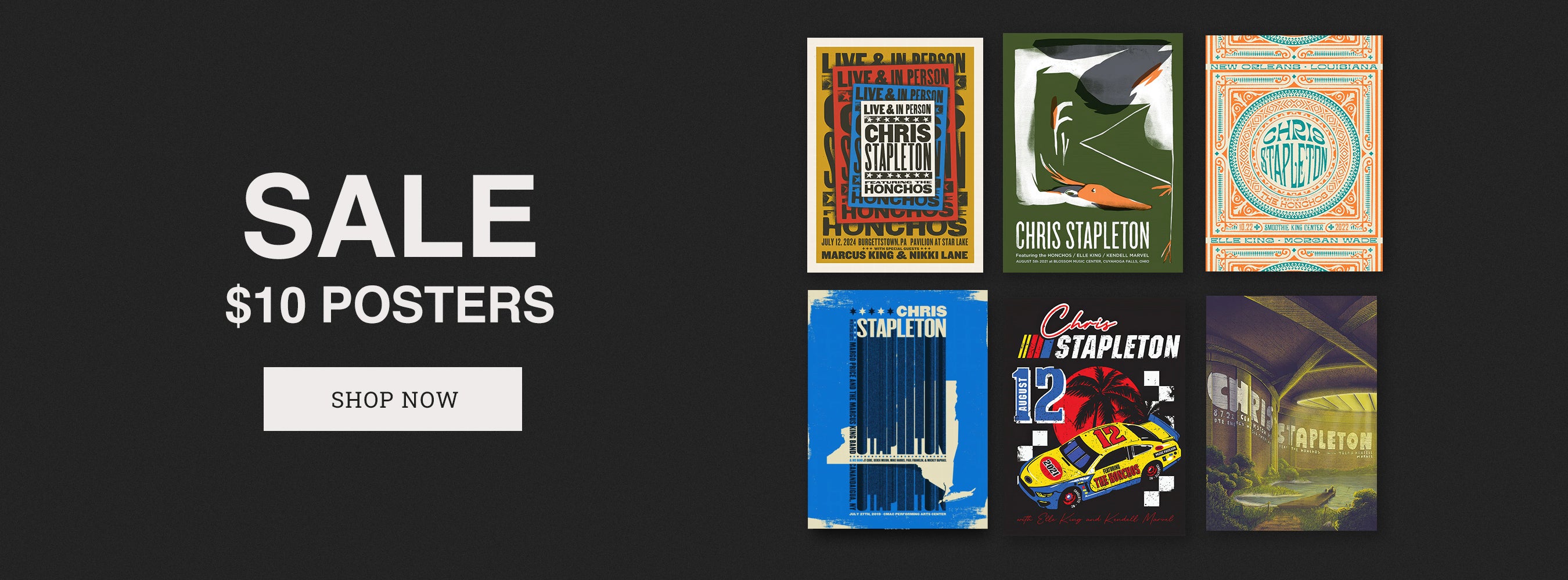 Collection of posters with album covers on a black background, featuring a sale promotion.