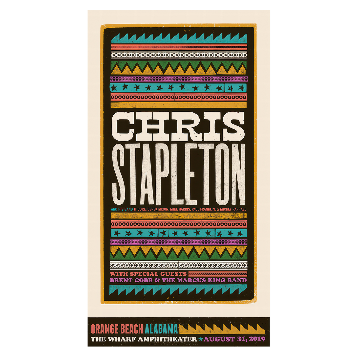 Chris Stapleton Show Poster Orange Beach, AL 8/31/2019