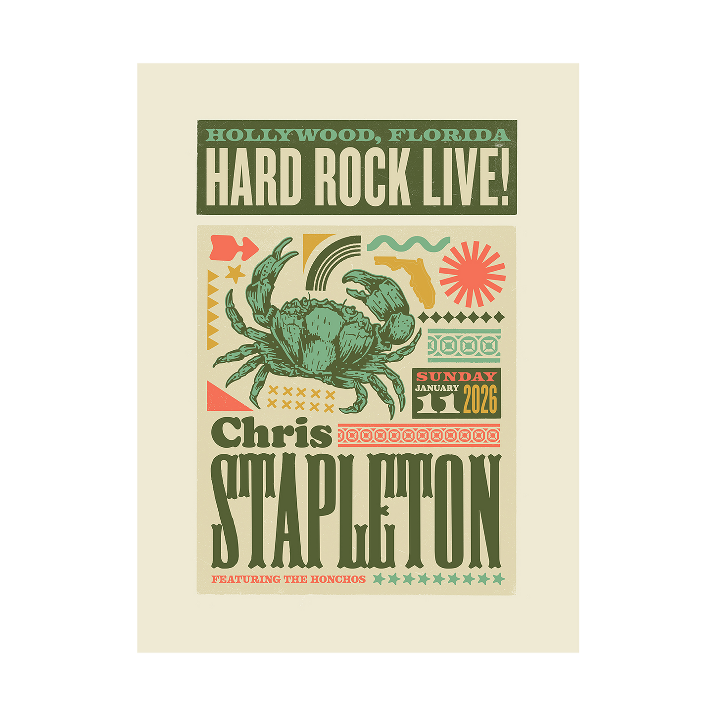 Chris Stapleton Show Poster Hollywood, FL 01/11/2026