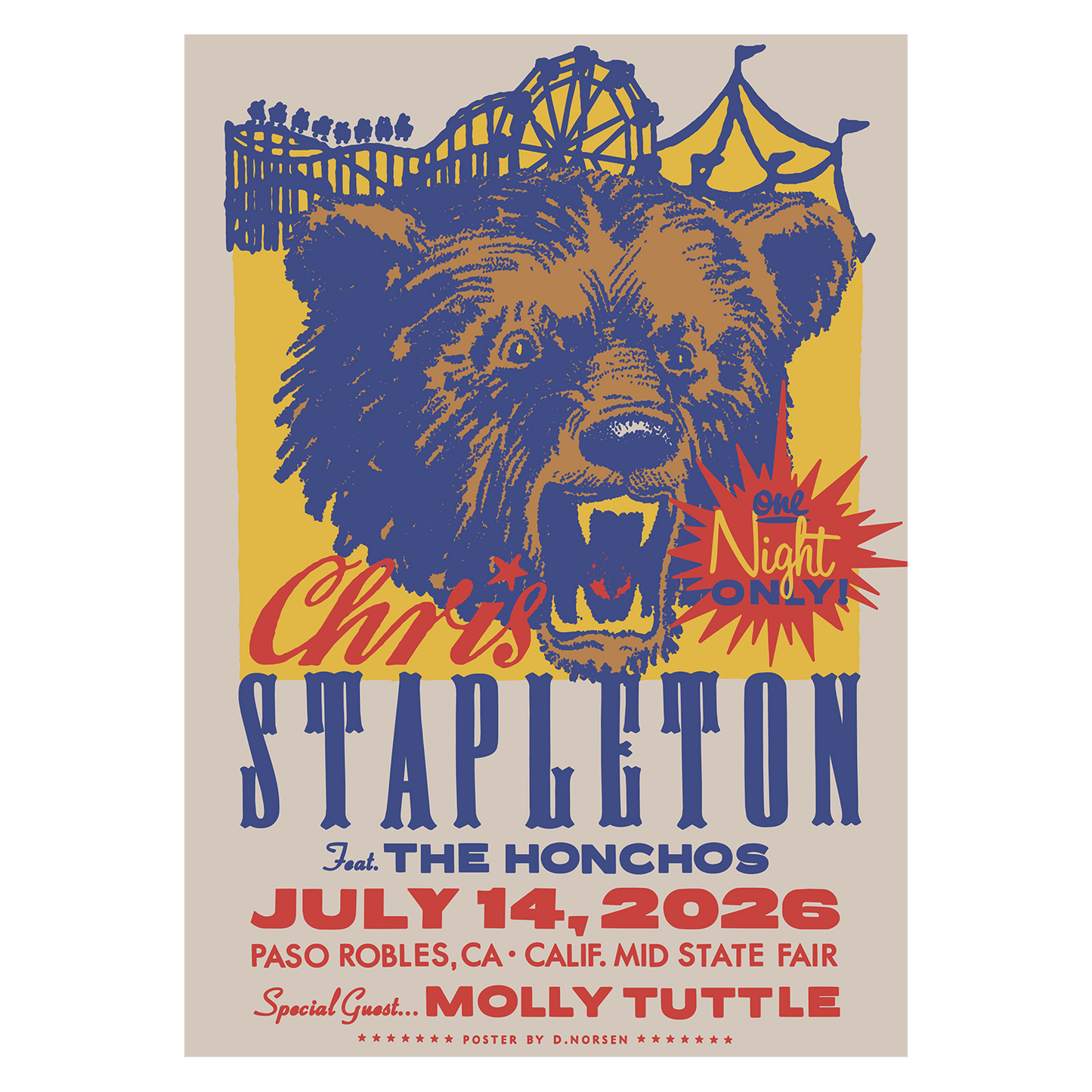 Chris Stapleton Show Poster - Paso Robles, CA - 07/14/2026