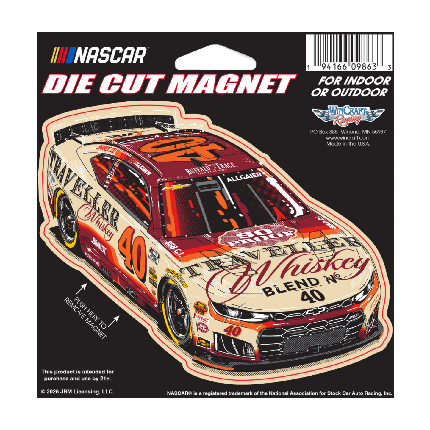 Justin Allgaier #40 2026 Traveller Whiskey Die-Cut Magnet