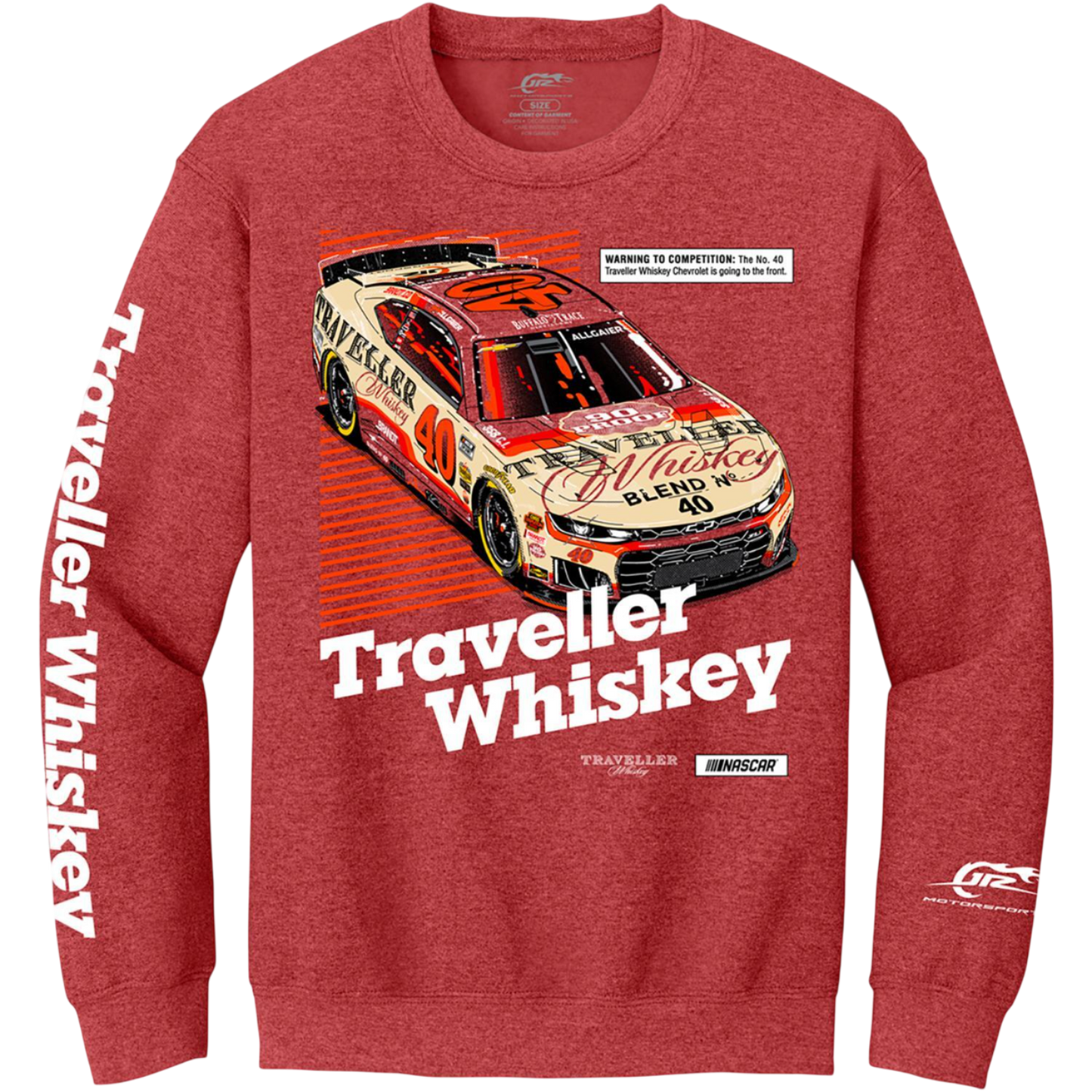 Justin Allgaier #40 Traveller Whiskey Scarlet Crewneck