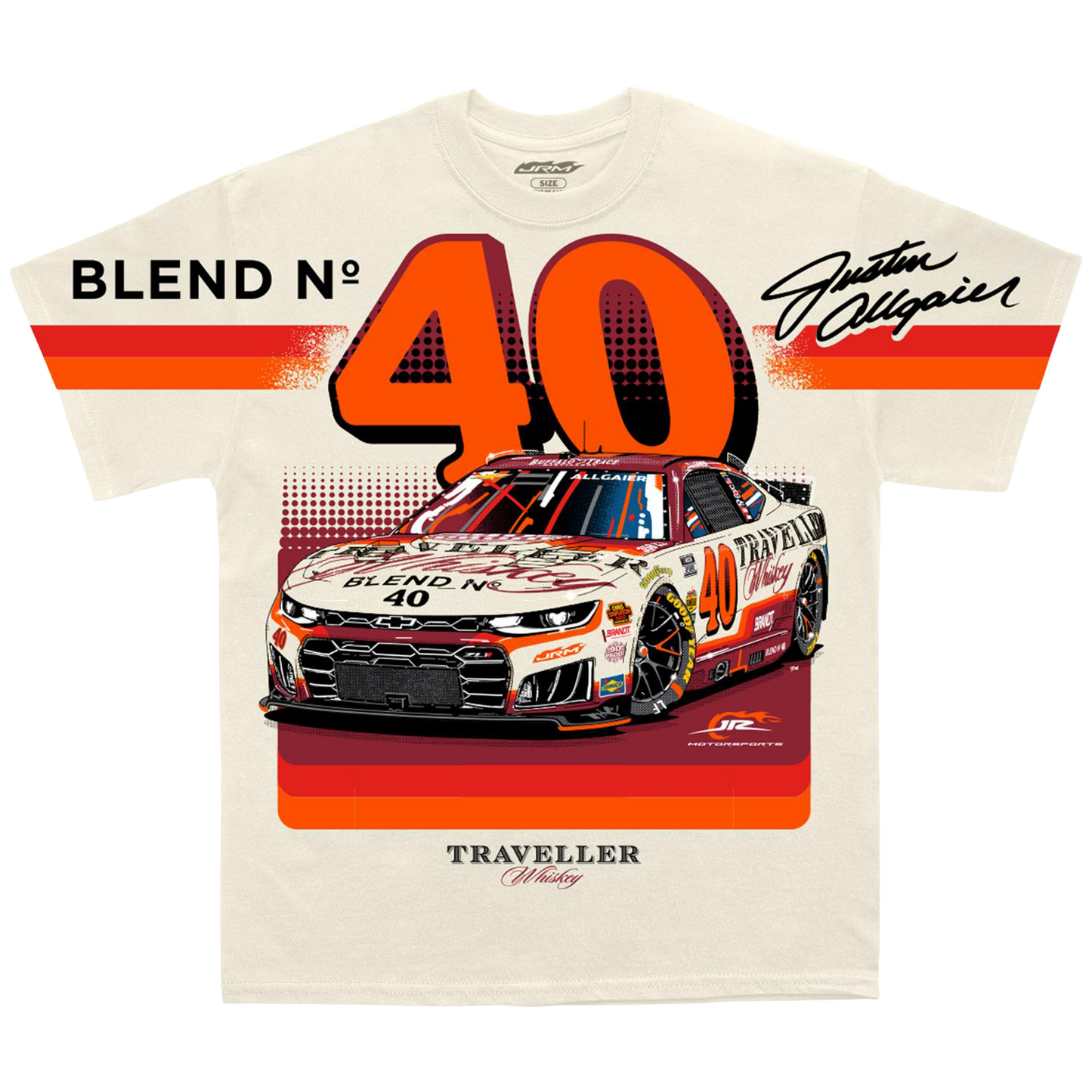Justin Allgaier #40 Traveller Whiskey Natural Total Print T-shirt