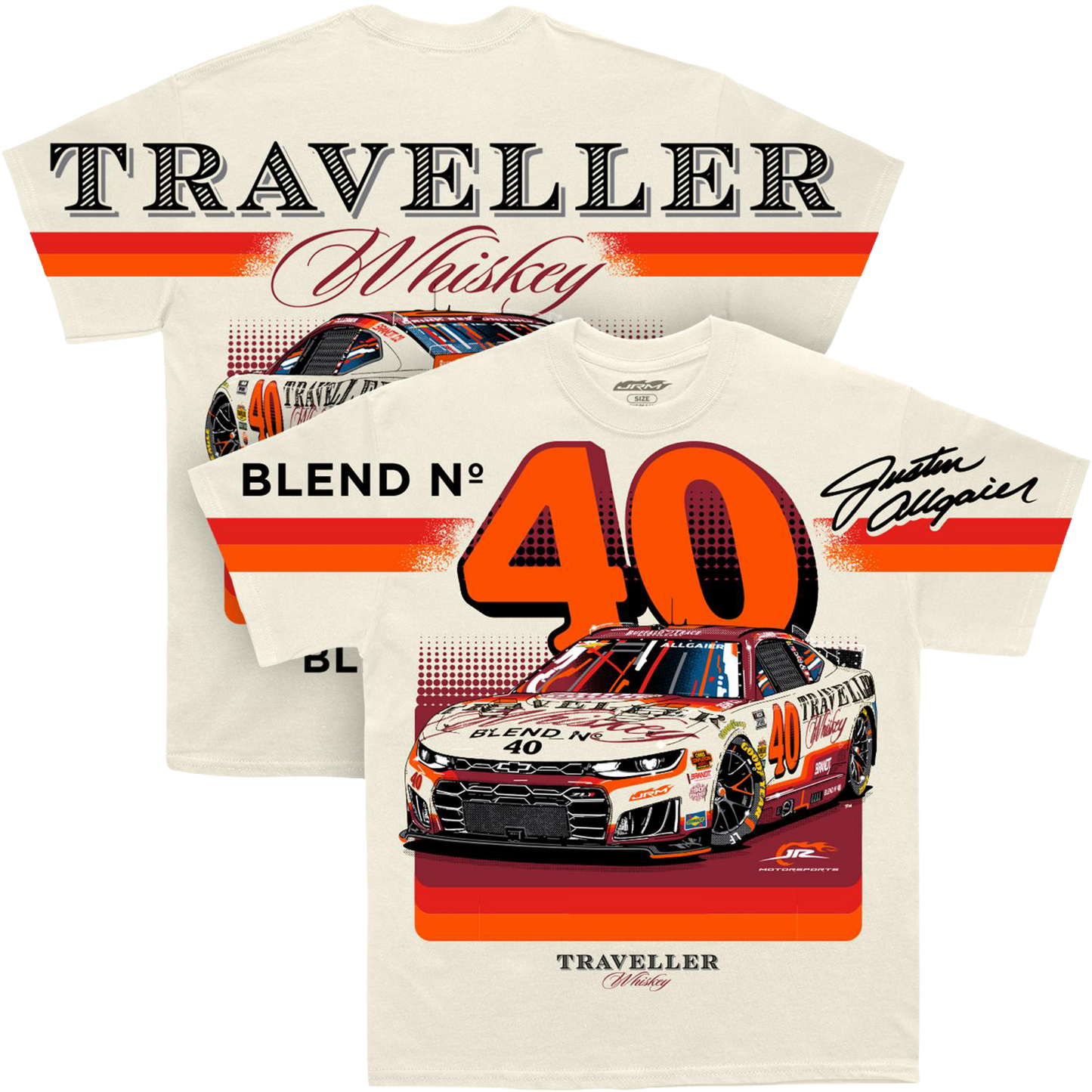 Justin Allgaier #40 Traveller Whiskey Natural Total Print T-shirt