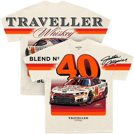 Justin Allgaier #40 Traveller Whiskey Natural Total Print T-shirt