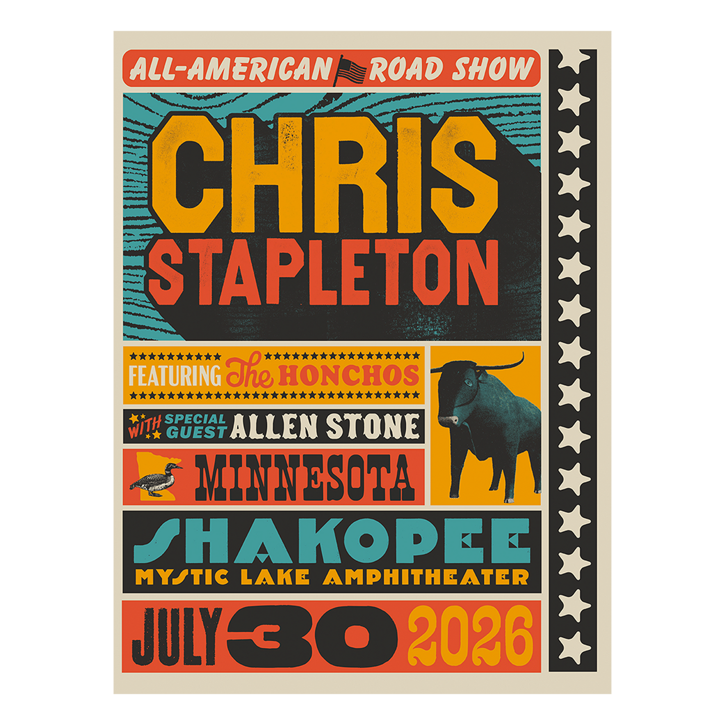 Chris Stapleton Show Poster - Shakopee, MN - 07/30/2026