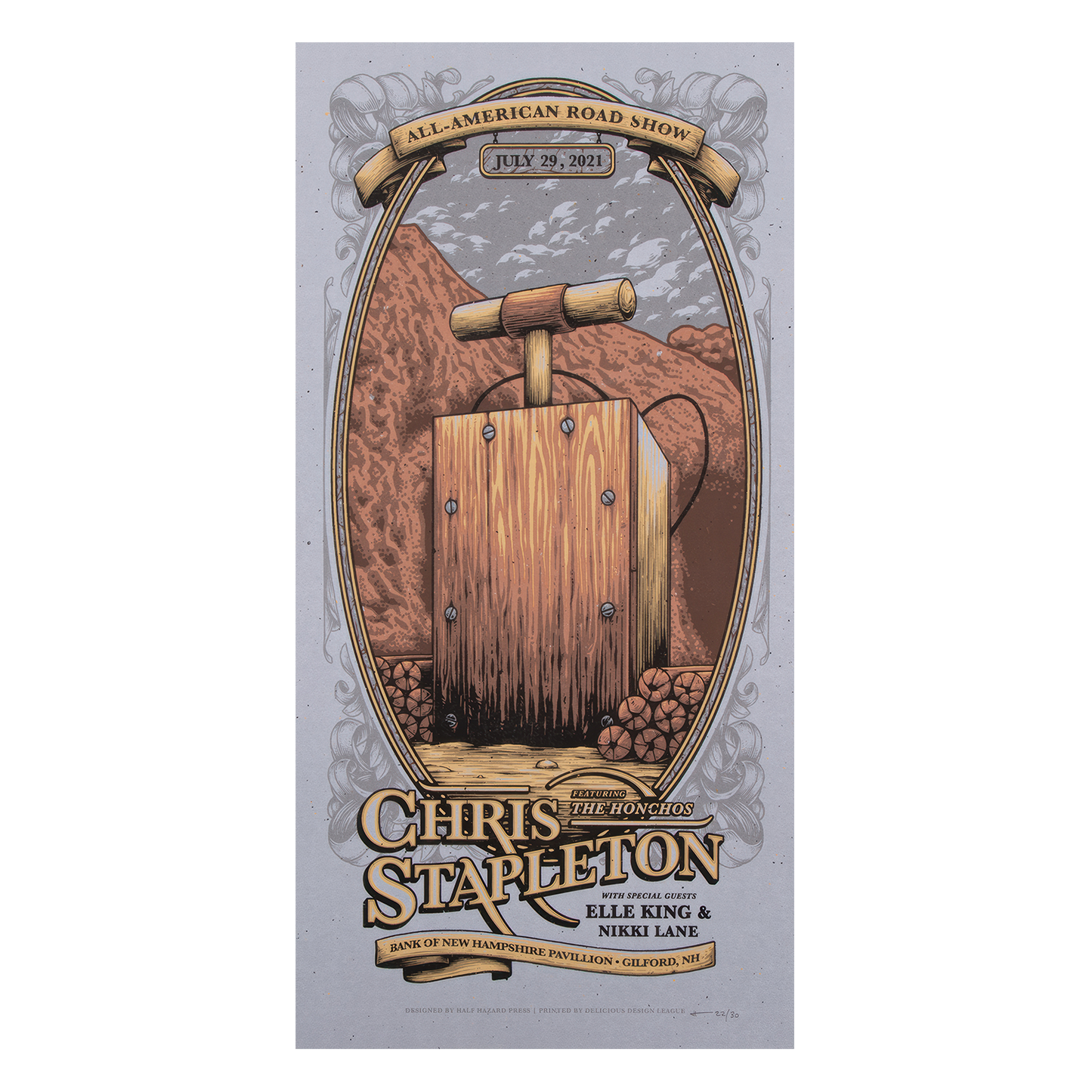 Chris Stapleton Foil Show Poster- Gilford, NH Night 2- 07/29/21