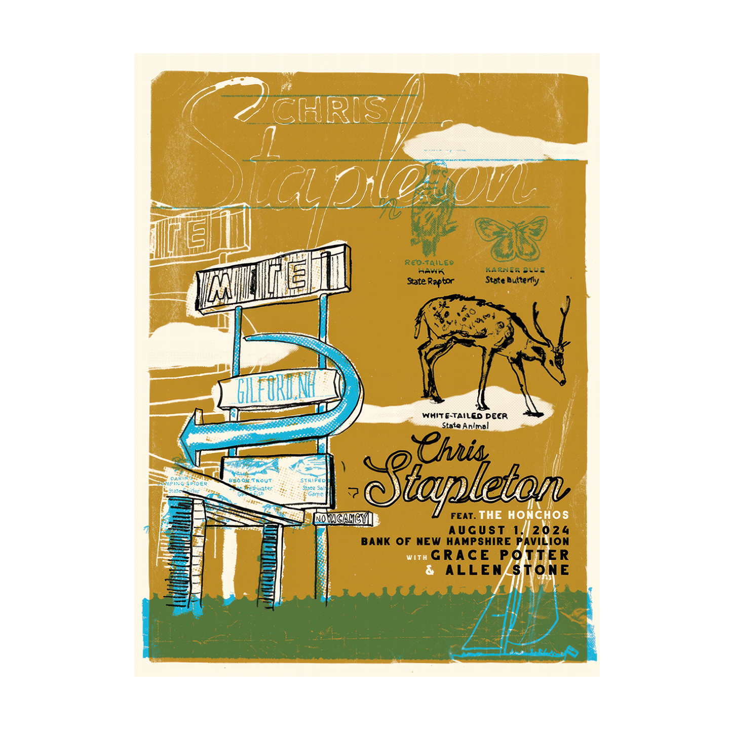 Chris Stapleton Show Poster  Gilford NH  08/01/2024